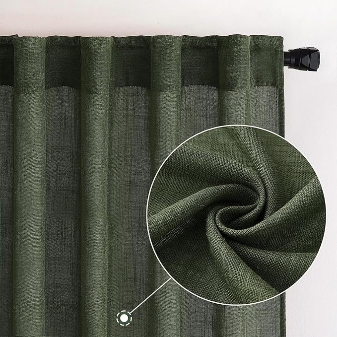 MIULEE Olive Green Linen Curtains 90 Inch Long
