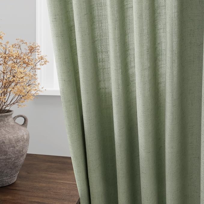 Sheer Light Sage Linen Curtains 72 Inch Length