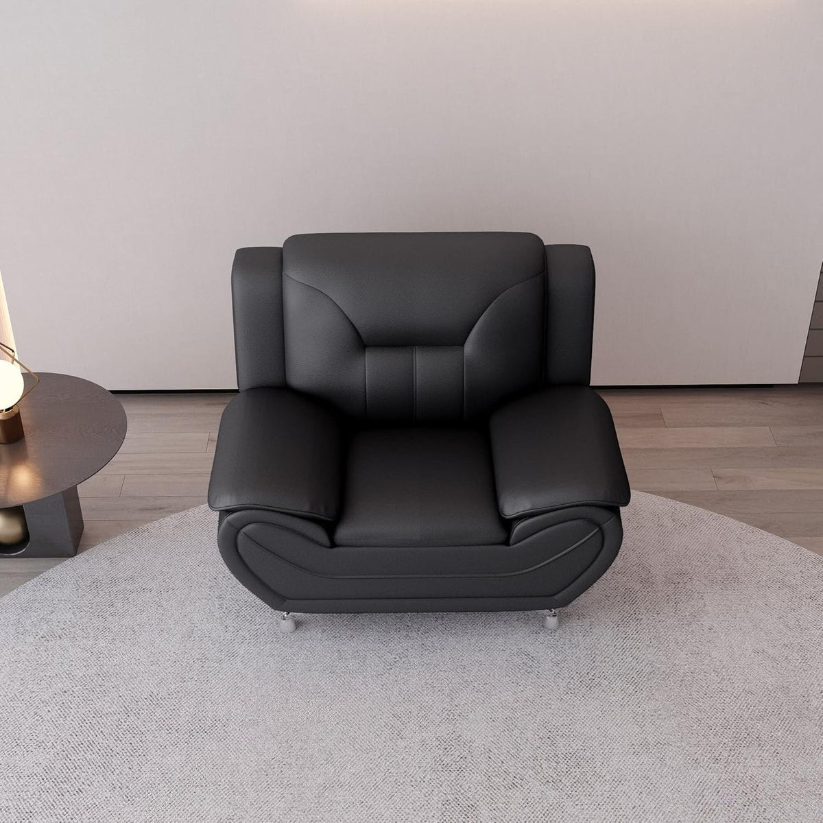 Container Furniture Direct Michael Modern Faux Leather Upholstered Stainless Steel Legs Living Room, Chair, Midnight Black