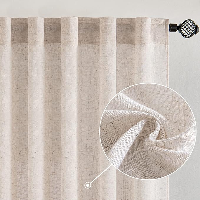 MIULEE Natural White Linen Curtains 96 Inch Long 2 Panels
