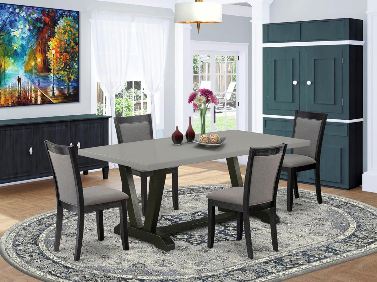 East West Furniture V697MZ650-5 5 Piece Dining Set Includes a Rectangle Dining Room Table with V-Legs and 4 Dark Gotham Grey Linen Fabric Upholstered Chairs, 40x72 Inch, Multi-Color