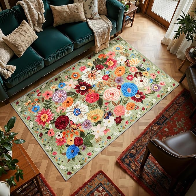 Green Living Room Rugs, Area Rugs 5x7 Rug