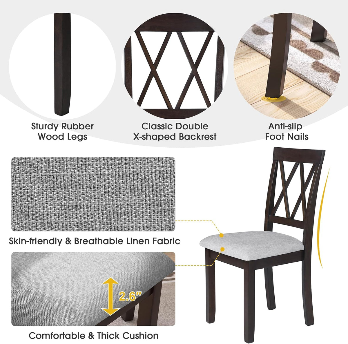Merax Farmhouse Wooden Dining Set of 3, 45.6 inch Extendable Kitchen Table with Drop Leaf, 2 Chairs with Backrest for Small Space, Easy Assemble Espresso