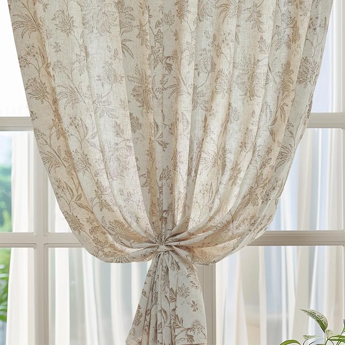 jinchan Linen Floral Curtains for Living Room