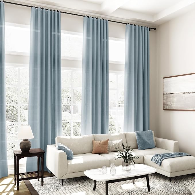 Extra Long Light Blue Linen Curtains 120 Inch
