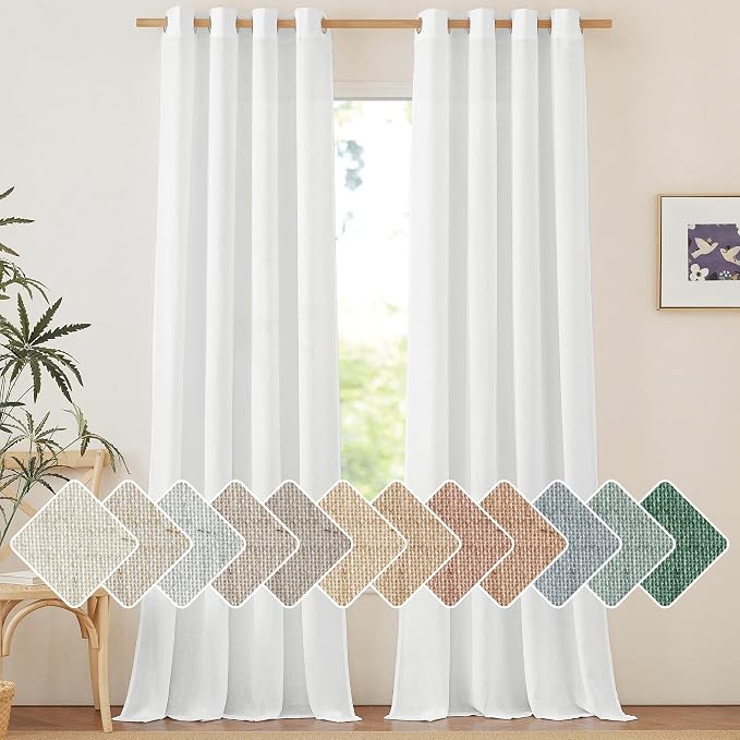 NICETOWN White Linen Curtains 102 inches Long