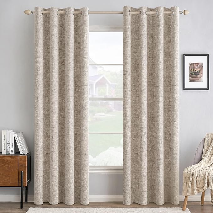 MIULEE 100% Blackout Linen Textured Curtains