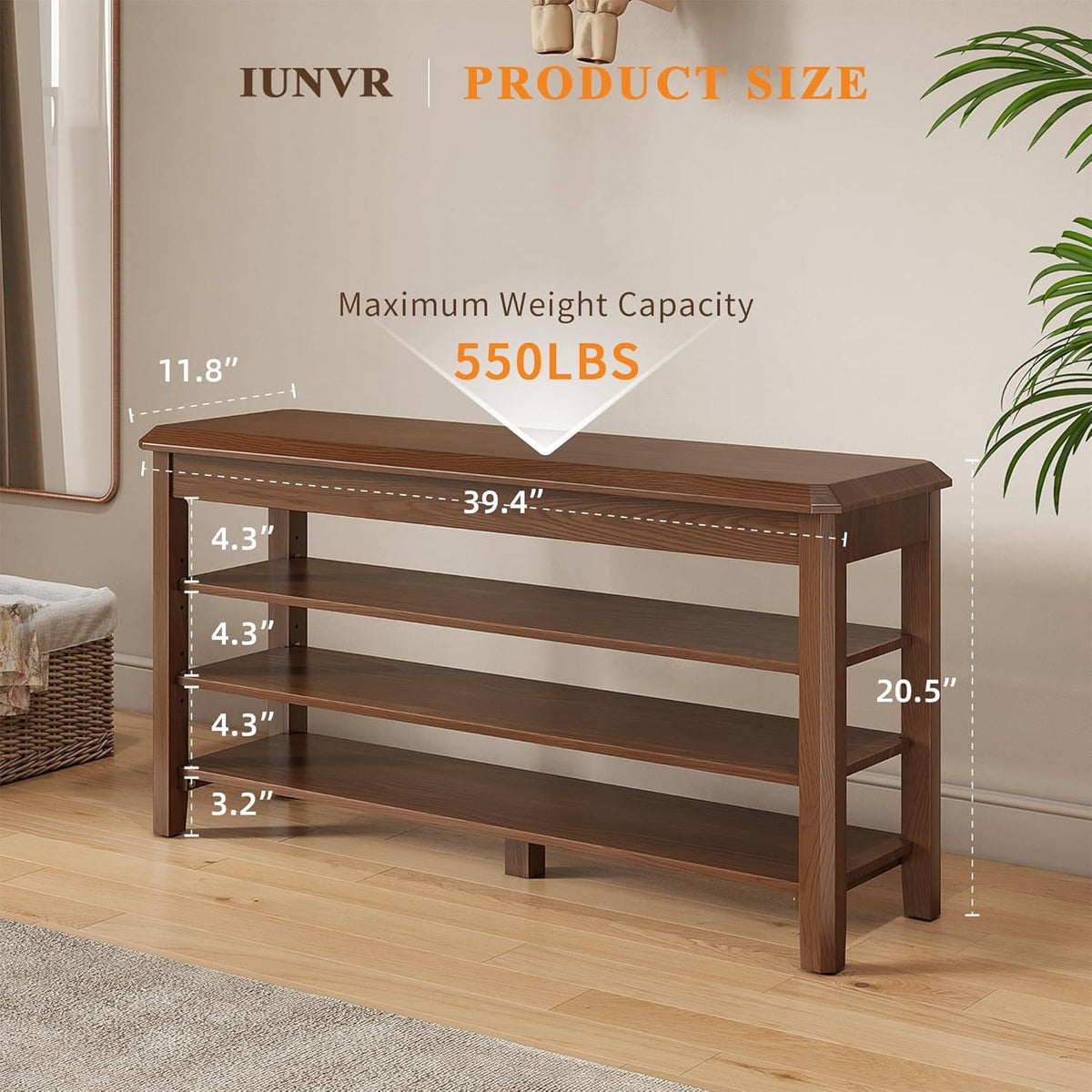 Shoe Rack for Front Door Entrance, Solid Wood Shoe Bench for Closet, Holds Up to 550lbs, Shoe Rack Bench for Entryway, Mudroom, Hallway