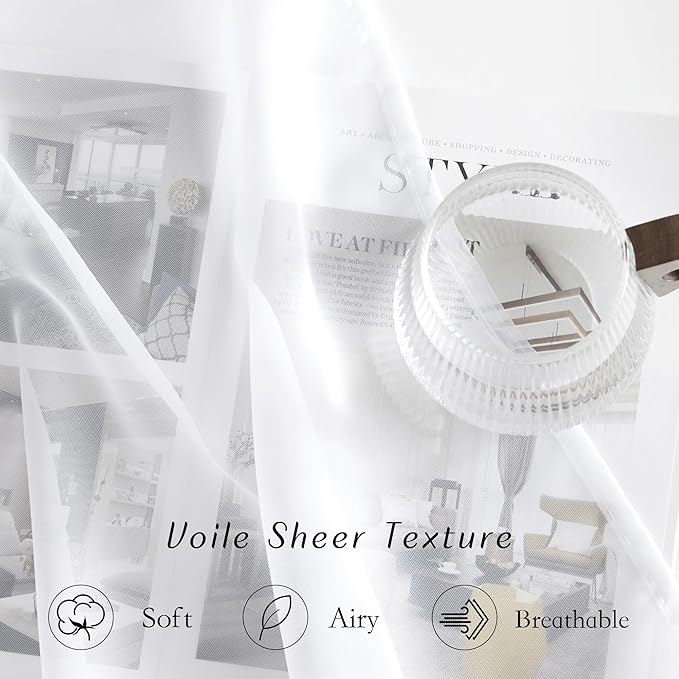 NICETOWN White Sheer 102 inch Curtains