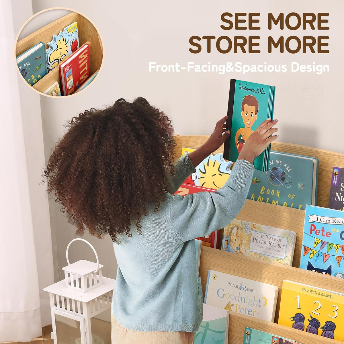 TOETOL 4-Tier Kids Bookshelf - Toddler Book Display Shelves for Classrooms, Playrooms, and Nursery - Wooden Children Book Rack (Natural)