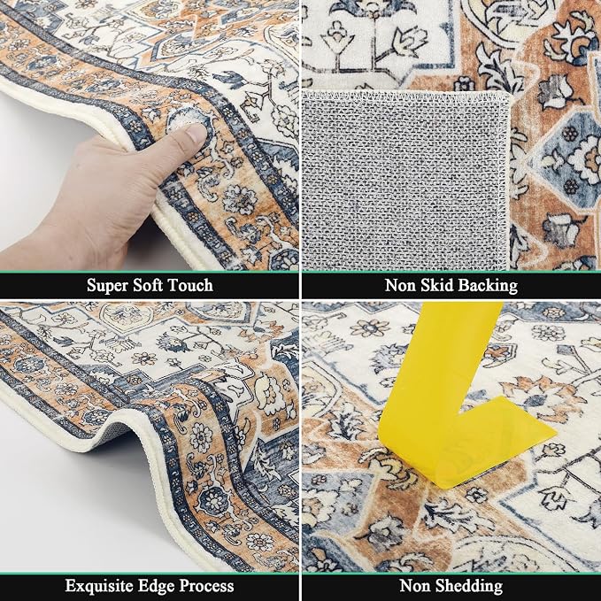 HEBE Hallway Runner Rug 2'x6' Washable Vintage Distressed Area Rugs Non Slip