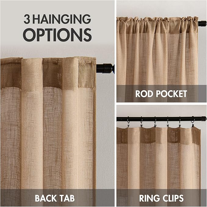 MIULEE Brown Linen Curtains 84 Inch Length