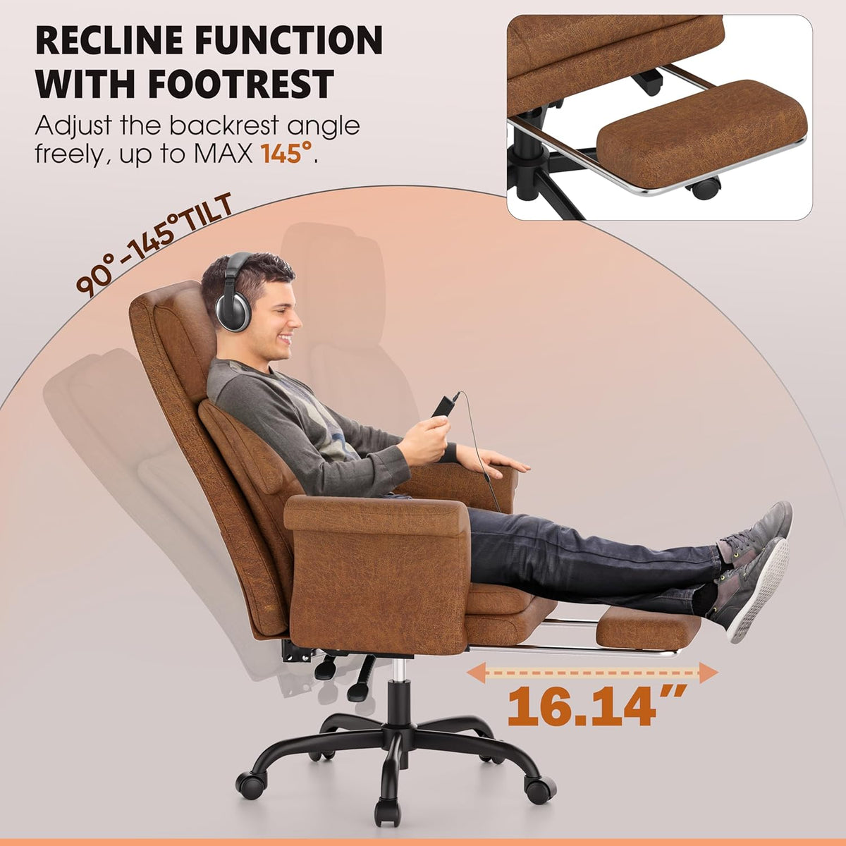 ELABEST C39 Cross Legged Office Chair with Footrest & Convertible Armrests - Pet-Friendly XL Home Desk Chair, Ergonomic Recliner with Lumbar Pillow, Criss Cross Design, Big and Tall Executive Chair