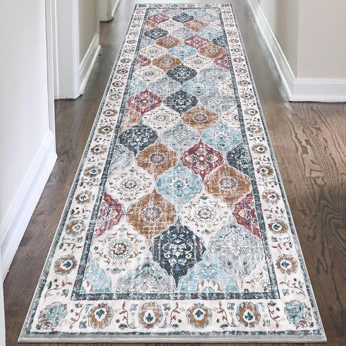 HEBE Hallway Runner Rug 2'8"x8' Washable Vintage Distressed Area Rugs Non Slip