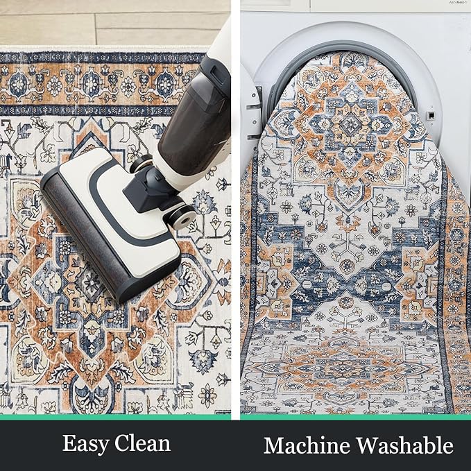 HEBE Hallway Runner Rug 2'x6' Washable Vintage Distressed Area Rugs Non Slip
