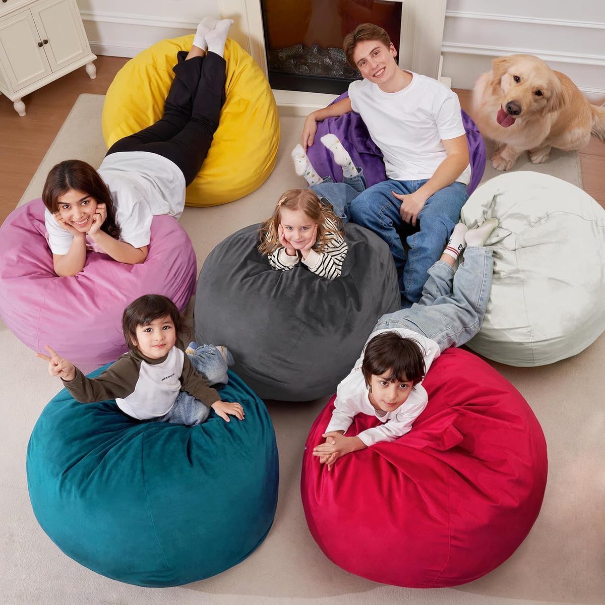 Homguava 2FT Bean Bag Chair: 2' Bean Bags with Memory Foam Filled,Comfy Beanbag Chairs Round Bean Bag Sofa with Dutch Velvet Cover-Red