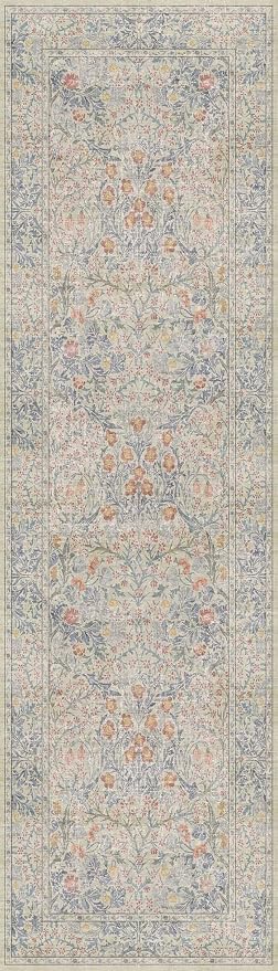 Hazo Haus Non Slip Beige Blue Hallway Runner Rug