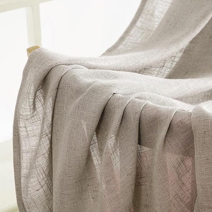 MIULEE Burlywood Birch Linen Curtains 45 Inch Length 2 Panels
