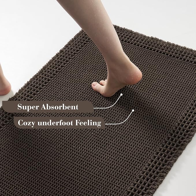 RESARE Waffle Bath Mat, Super Absorbent Non Slip, Machine Washable, Ultra Soft