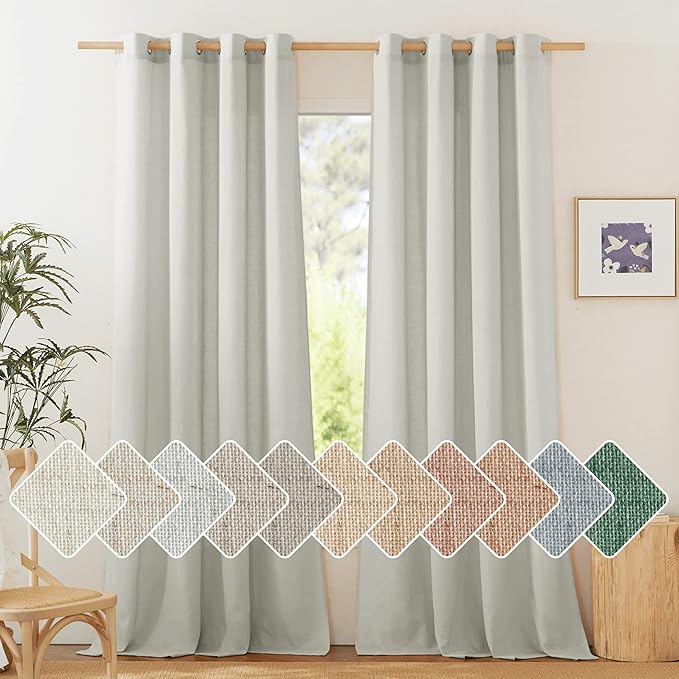 NICETOWN Thick Semi Sheer Linen Gray Curtains