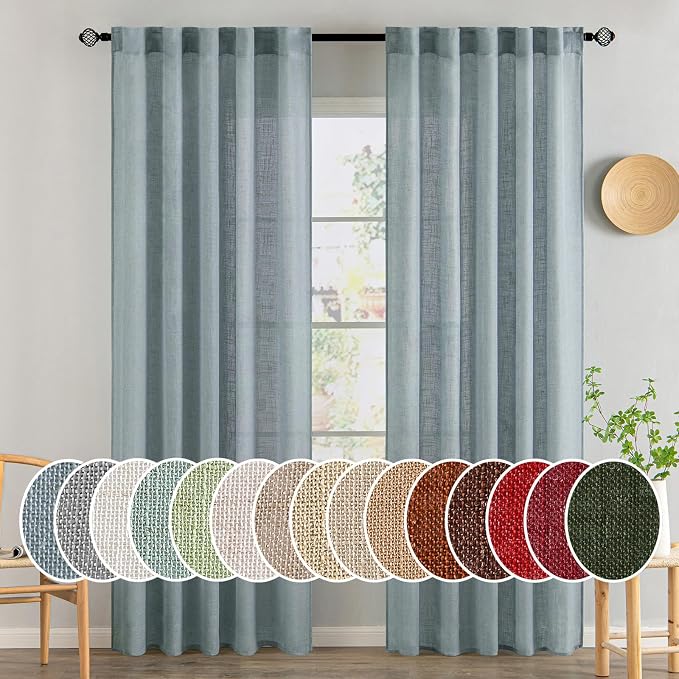 MIULEE Dusty Blue Linen Curtains 84 Inch Length 2 Panels