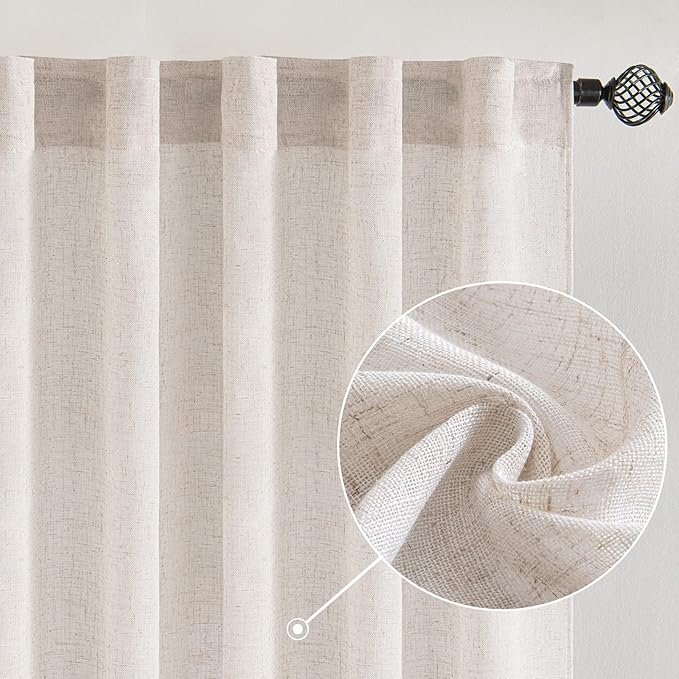 MIULEE White Linen Curtains 90 Inch Length 2 Panels