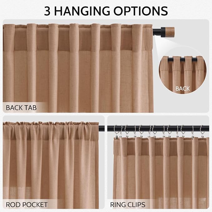 Nanspring Peach Linen Curtains 102 Inches Long Rod Pocket Back Tab Drapes 2