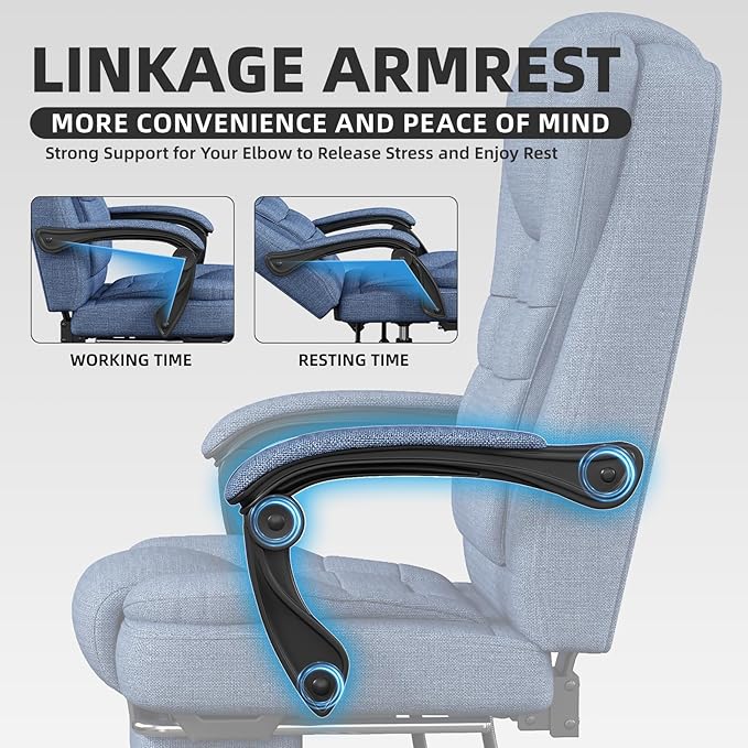 Gaming Chair with Footrest, Ergonomic Office Chair Reclining 90°-150°, Adjustable Desk Chair with Linkage Armrests, Comfortable Computer Chair for Adults, Gamer Chair Sillas para Escritorio, Blue