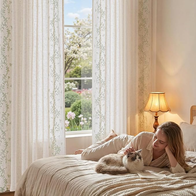 jinchan Evelyn Embroidered Linen Curtains