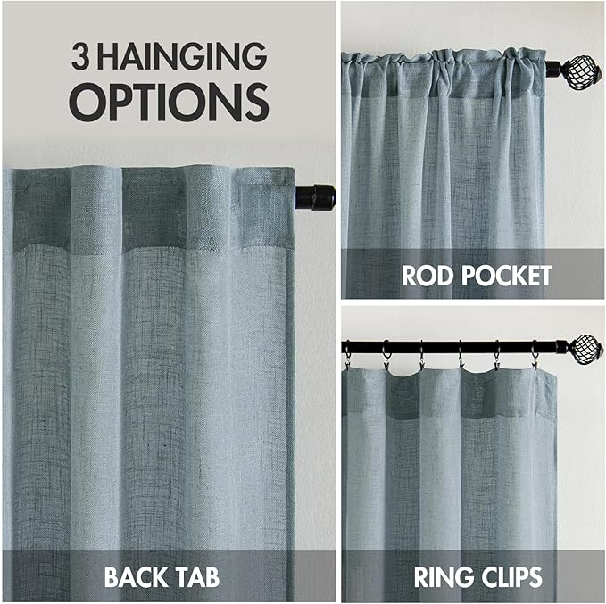 MIULEE Dusty Blue Linen Curtains 72 Inch Length 2 Panels