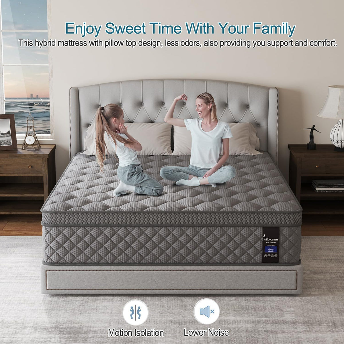 King Mattress, 12 Inch Hybrid Mattresses Grey Medium Firm Euro Top for Back & Lumbar Support, 100 Night Trial, Individual Pocket Spring for Motion Isolation & Pressure Relief