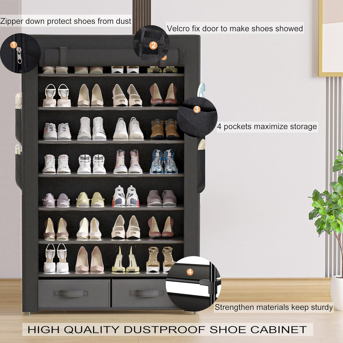Tall Shoe Rack Dustproof Cabinet Large Capacity 8 Tier Shoe Organizer,32-40 Pairs of Shoes