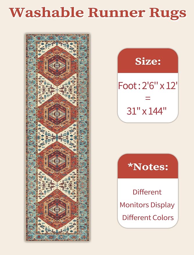 SERISSA Runner Rug for Hallways, Extra Long Boho Rug Ultra Soft Vintage Orange