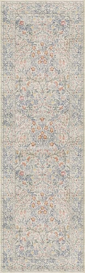 Vintage Beige Blue 2'6" x 8' Runner Rug