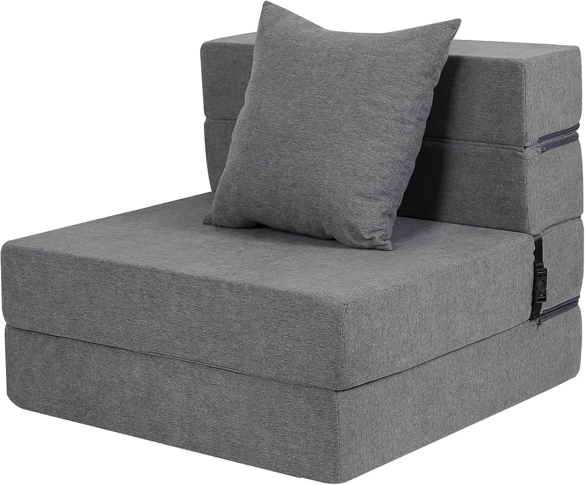 Folding Sofa Bed, High-Density Memory Foam Sofa Bed with a Fluffy Pillow, Floor Couch Guest Bed, Single Size, Dark Grey