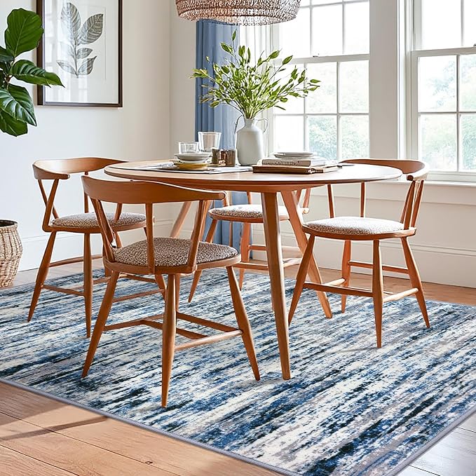 Lansny Modern Abstract 6x9 Machine Washable Living Room Rug Non-Slip Soft