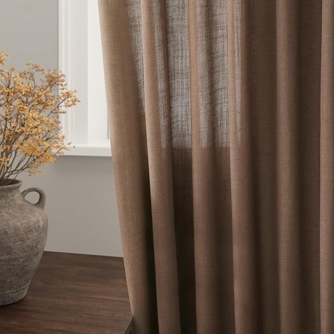 Caramel Brown Linen Curtains for Living Room Extra Long 132 Inches Long Back