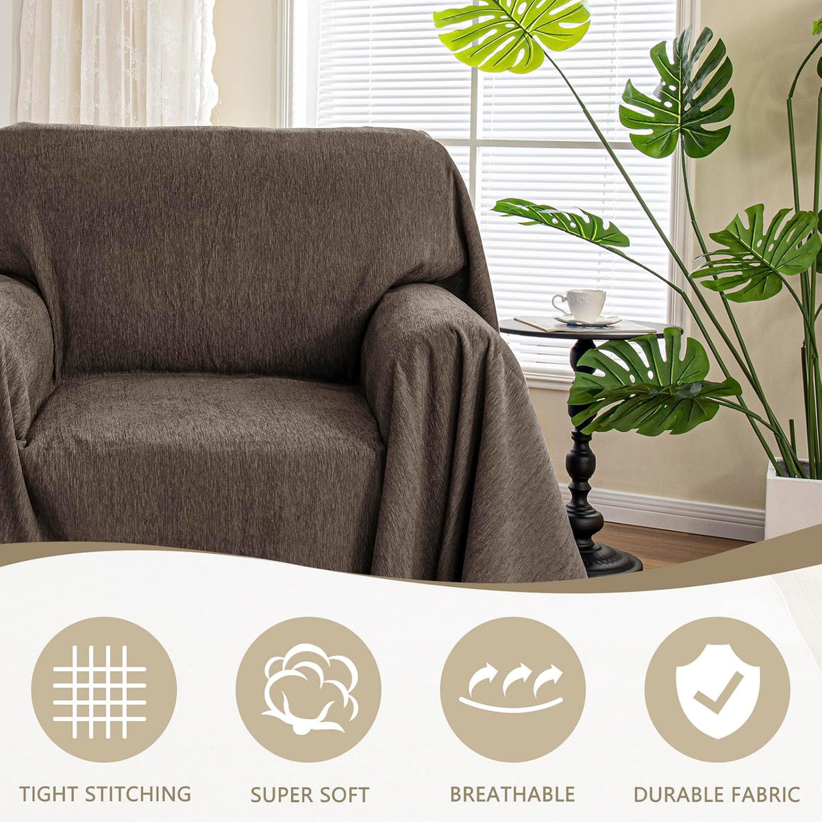 MYSKY HOME Oversized Armchair Couch Cover for 1 Cushion Couch, Washable Sofa Protector, Chair Couch Covers Sofa Covers Sofa Throws Sofa Slipcovers Futon Cover for Pet, Kid, 71"X91", Chocolate