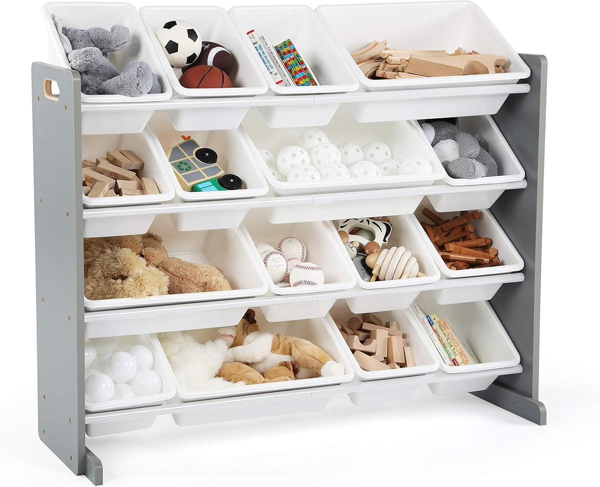 Humble Crew Supersized Toy Storage Organizer with 16 Removable Bins, Grey/White – Large Toy Storage for Toddlers Ideal for Kids' Rooms, Playrooms, and Nurseries - Modern Toy Bins for Kids
