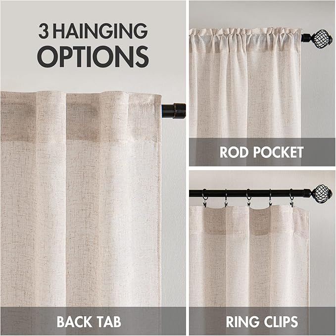 MIULEE Natural White Linen Curtains 72 Inch Length
