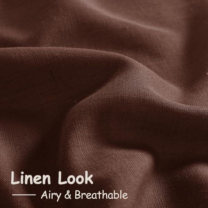 Rustic Brown Linen Curtains 84 Inch Length 2 Panels Set