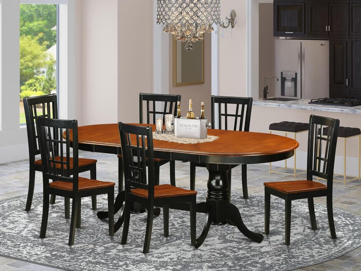 East West Furniture PLNI7-BCH-W 7 Piece Dining Set Consist of an Oval Dining Room Table with Butterfly Leaf and 6 Wood Seat Chairs, 42x78 Inch, Black & Cherry