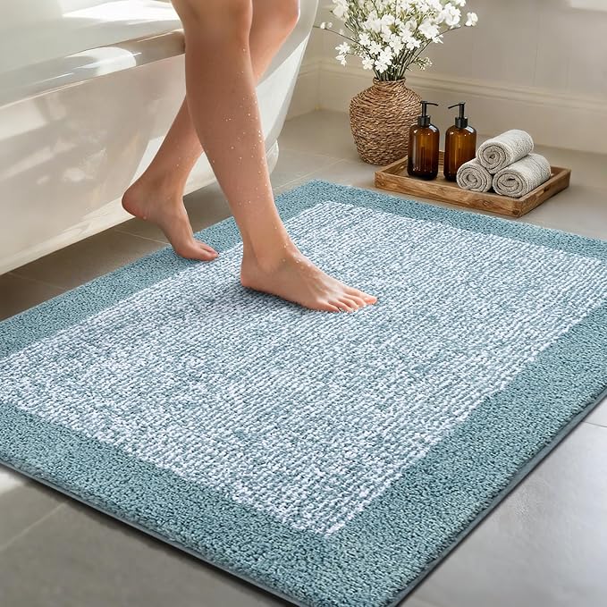 48x32 Large Bathroom Rugs Washable Non Slip, Dusty Blue Bath Mat