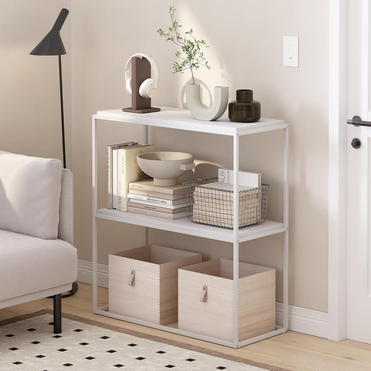 Furinno Moretti Modern Lifestyle Wide Stackable Shelf, 2-Tier, Solid White/White