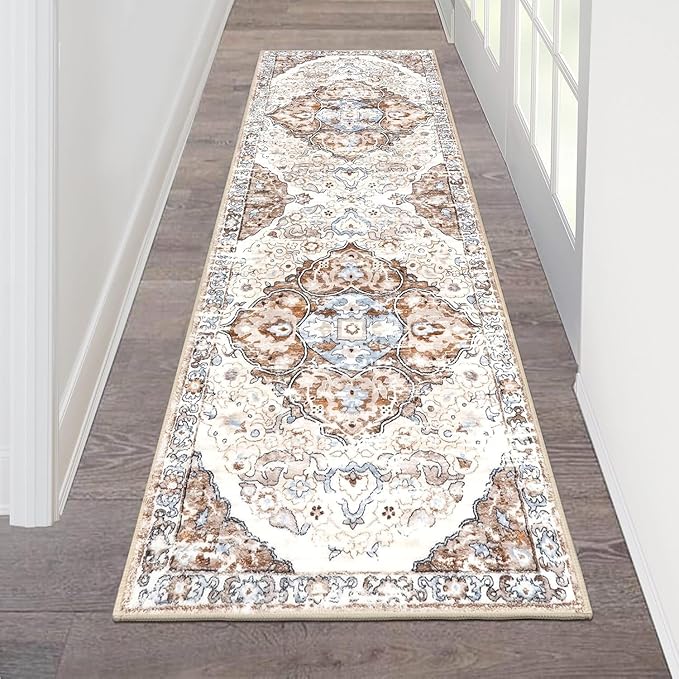 HEBE Hallway Runner Rug 2'x6' Washable Vintage Distressed Area Rugs Non Slip