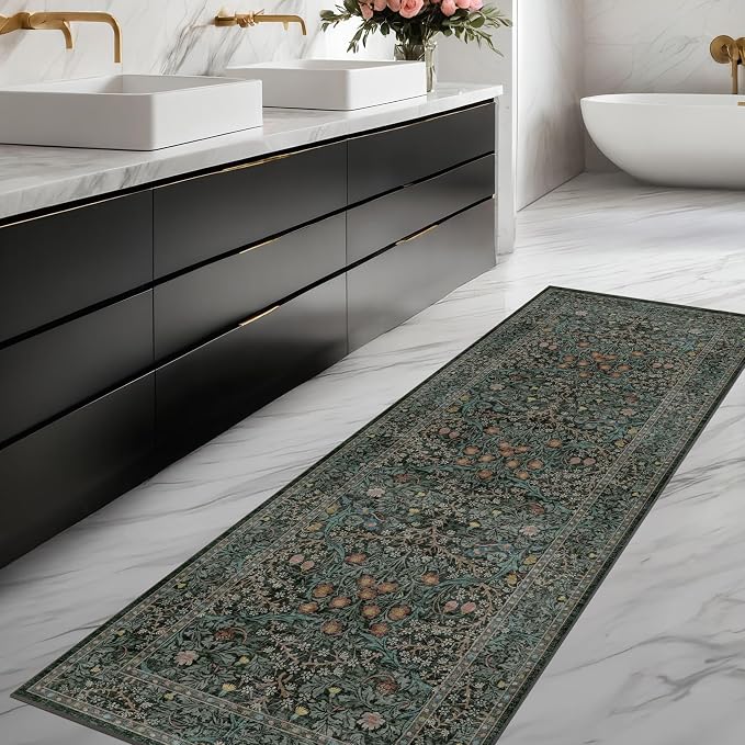 Dark Green 2x5 Runner Rug Non Slip Washable