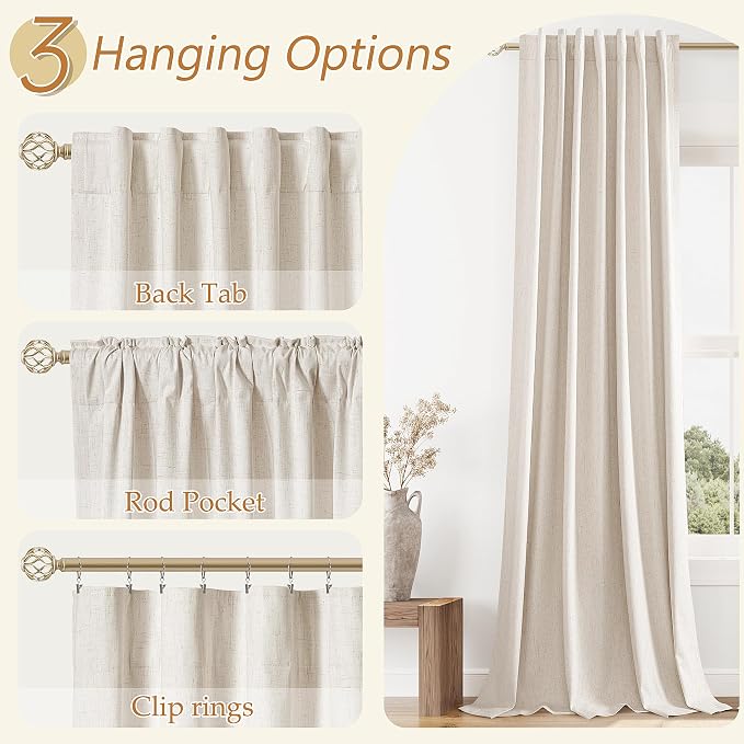 Guken 100% Blackout Linen Curtains 102 Inch Length 2 Panels Set