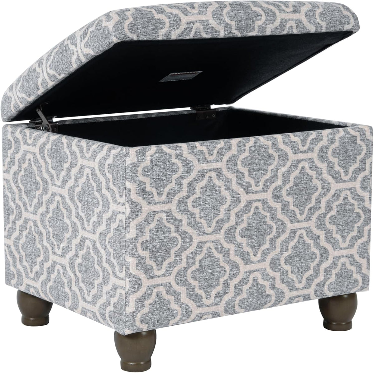 Home Decor | Upholstered MediumRectangular Storage Ottoman | Hinged Lid Ottoman with Storage for Living Room & Bedroom,Gray Geometric