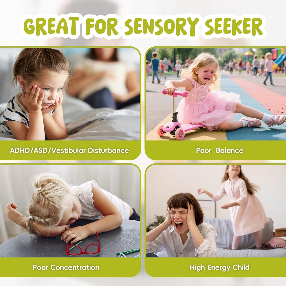 Spinning Chair for Autistic Kids, Autism Sensory Spinning Chairs Sensory Swivel Chair, Sensory Toy for ADHD & Autism 3-6 Years Children, Sit and Spin Training Body Coordination (Green)