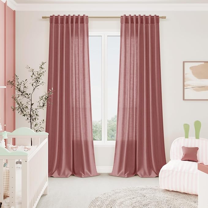 Extra Long Canyon Rose Linen Curtains 120 Inch